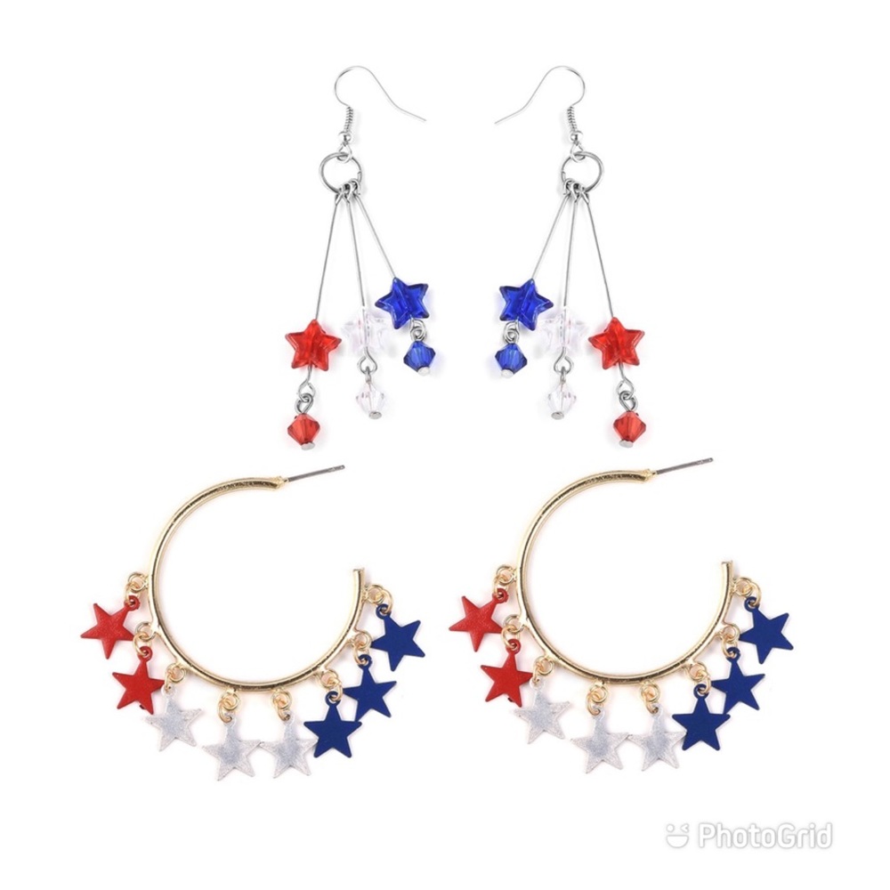 Set of 2 Chroma Patriotic Star Earrings - Picture 1 of 3